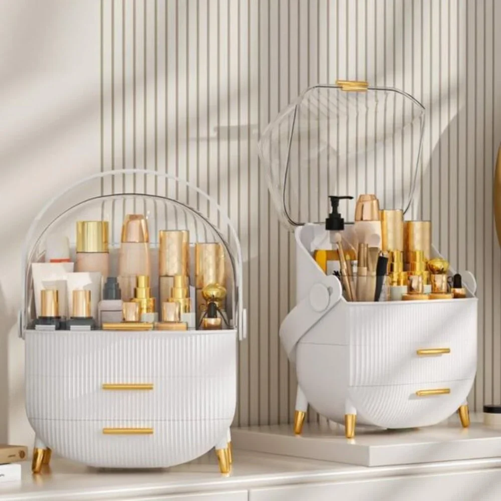 New Makeup & Skincare Organizer, White Cosmetic Display Case with Clear Cover